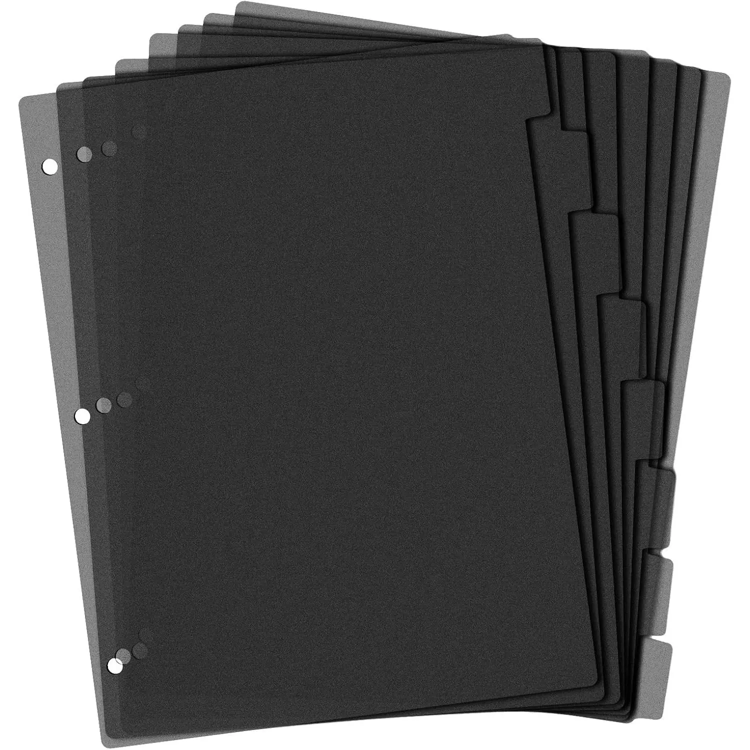 8-Tab Black Plastic Binder Dividers, Sturdy 3-Ring Tab Dividers for Notebooks and Binders, Aesthetic Divider Set