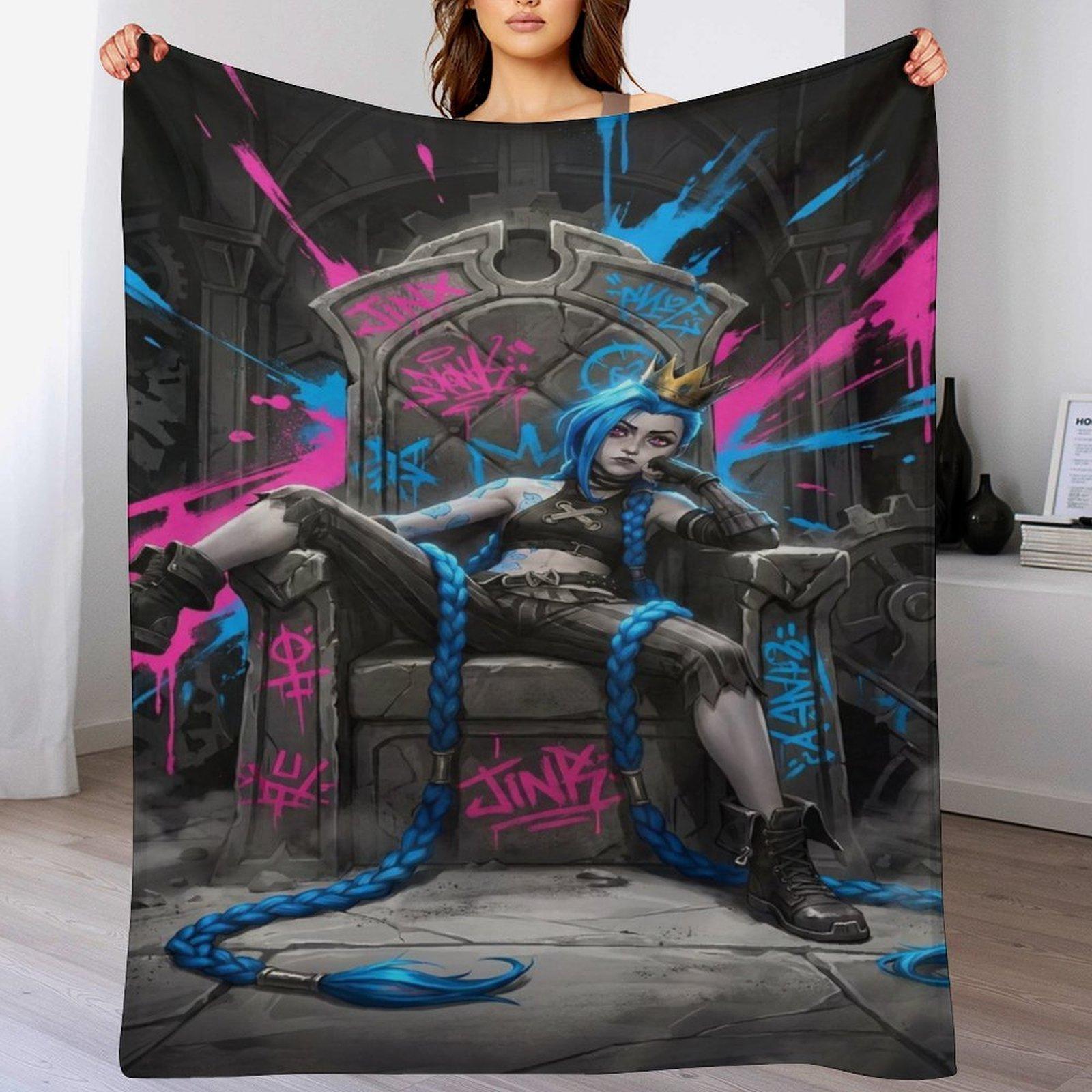 Jinx's Throne Graffiti Blanket | *Arcane* Epic-Themed Flannel Throw Jinx's Throne Graffiti Blanket | *Arcane* Epic-Themed Flannel Throw