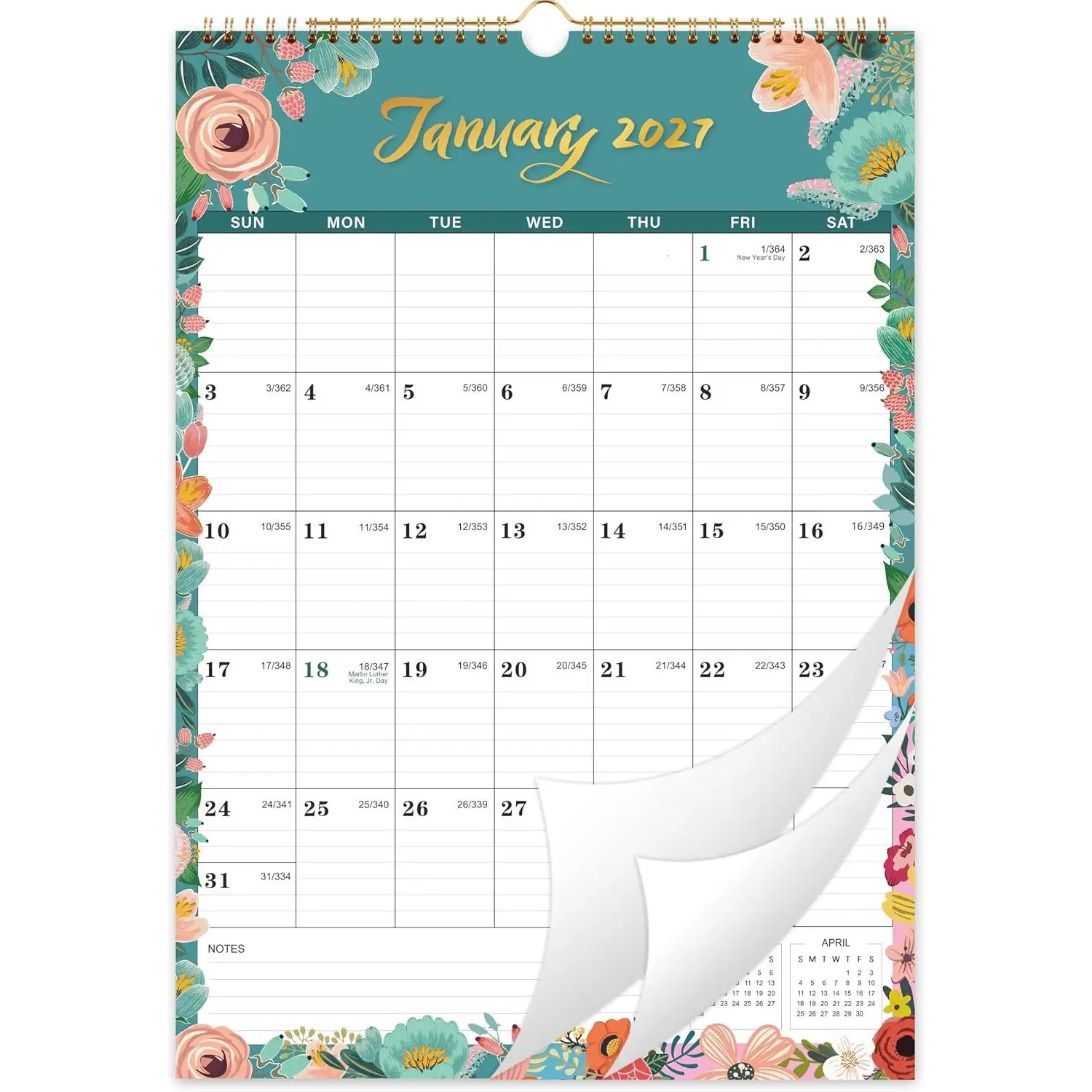 2027 Calendar - 2027 Wall Calendar, 12 Month Vertical Calendars, 12''x17'' | 2027 Calendar from Jan. 2027 to Dec. 2027 Monthly Wall Calendar with  Hole, Large Ruled Blocks  for Planning
