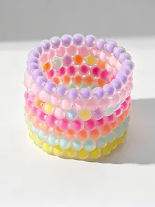 Soft Gradient Matte Acrylic Bead Bracelet, Colorful Transparent Round Beads, Stackable Y2K Style, Elastic Bangle for Girls and Women