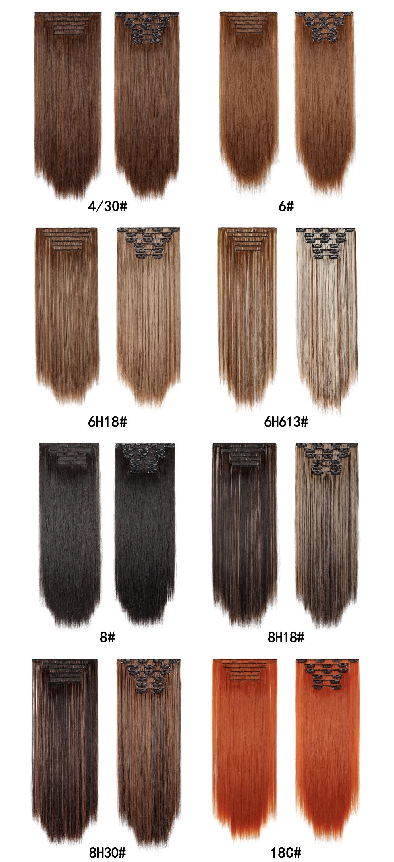 24 Inch Clip-in Hair Extensions 6pcs Long Straight Natural Look Synthetic for Women Soft Lightweight Comfortable Wear Everyday Use Youthful Style Extension Set half wig ponytails real human Short Dreadlock Curly Afro with Bangs Ice Sliky Fiber Headband az