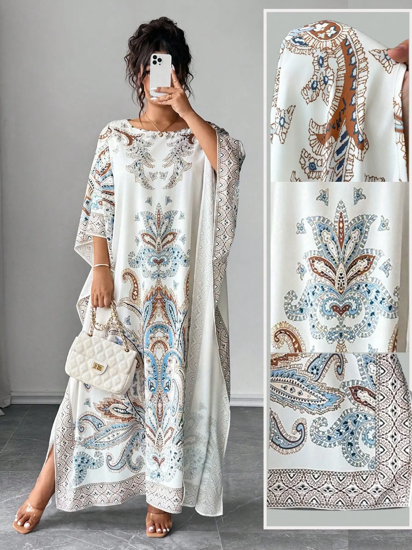 Women's Casual Loose-Fit Dress, All over Print, Summer Ethnic Style, Split Design, Ideal for Daily Wear & Vacation