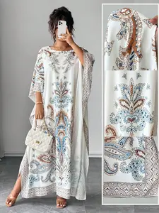 Women's Casual Loose-Fit Dress, All over Print, Summer Ethnic Style, Split Design, Ideal for Daily Wear & Vacation, Beach