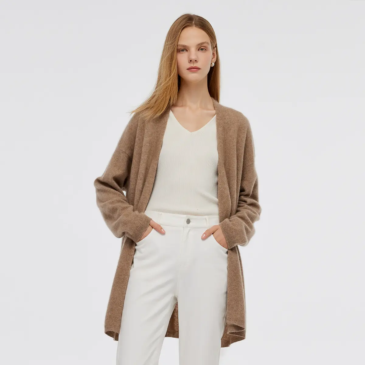 Light Camel Brushed Cashmere Short Women Cardigan
