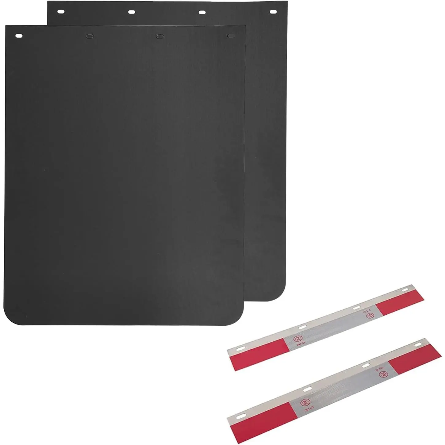 24"x30" Black Polymer Mud Flaps and 24"x3" Mud Flap Reflector Reflective Tape Fit for Semi Trucks Trailers, 2 Pack