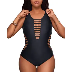 Aqua Eve Women Sexy One Piece Swimsuits Plunge Deep V Neck Cutout Bathing Suits
