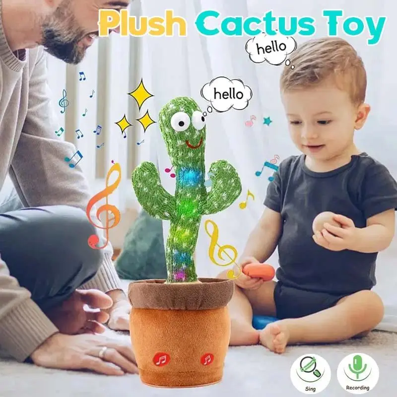 Plush Cactus-Shape Toy Doll for Kids, Recycled Fabric Interactive Dancing Toy with Sing&Record, Mimic Repeating Features, Fun Baby Toddler Gifts