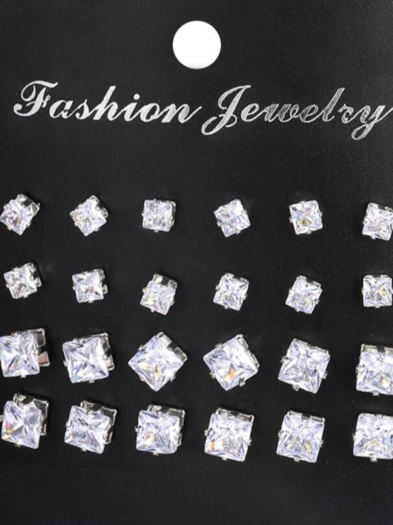 Fashion Mixed Size Rhinestone Decorated Stud Earring, Casual Heart & Square Shaped Stud Earrings for Women & Men, Jewelry for Party, Daily Clothing Decor for Girl & Boy, Valentine's Day Gift