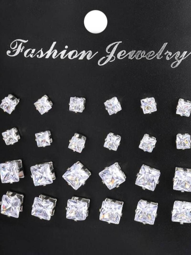 Fashion Mixed Size Rhinestone Decorated Stud Earring, Casual Heart & Square Shaped Stud Earrings for Women & Men, Jewelry for Party, Daily Clothing Decor for Girl & Boy, Valentine's Day Gift