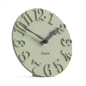 JONES CLOCKS® Hampstead Desk Clock| Freestanding| Sage Green| Elegant Raised Moulded Numerals| Ideal for Shelf Mantel Living Room Home Office or Bedside