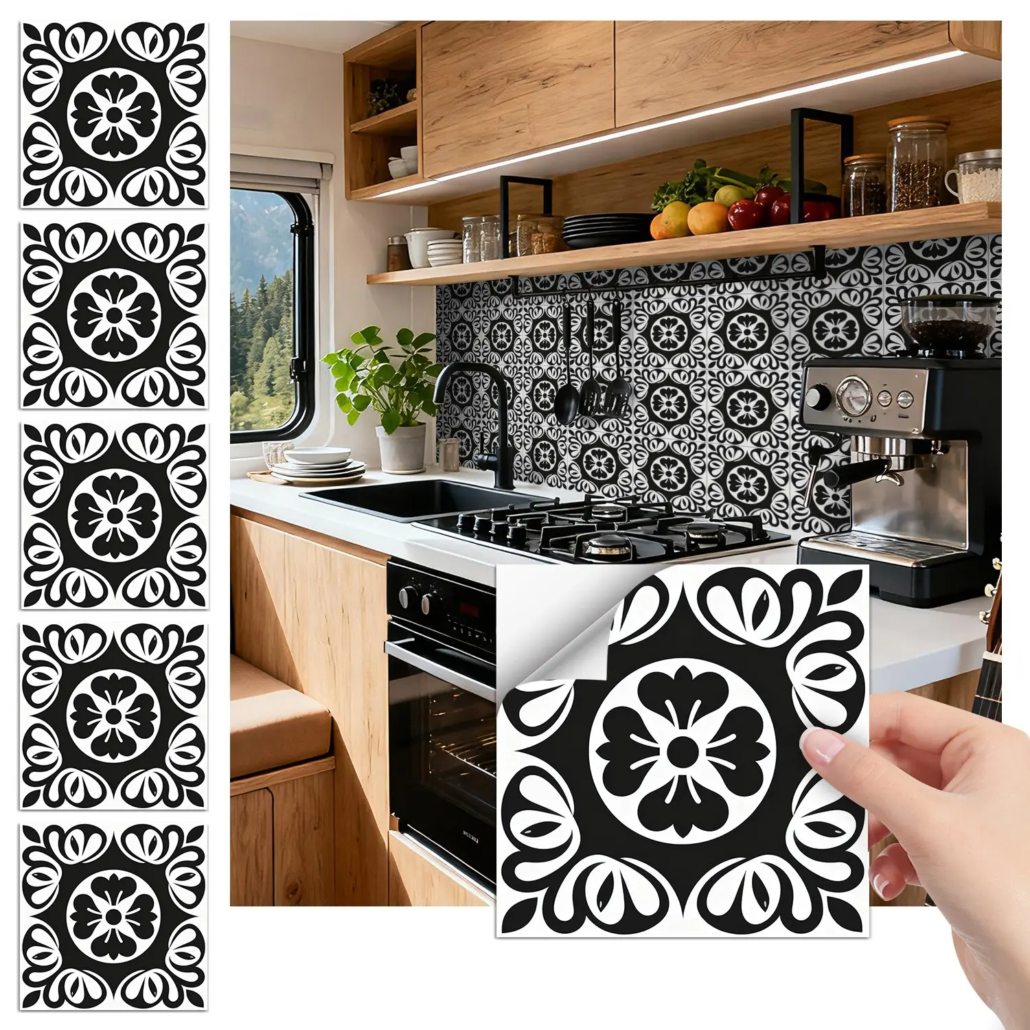 Vintage Moroccan Tile Peel and Stick Wall Stickers, Waterproof Self Adhesive, Kitchen Backsplash Decor, Removable No Residue, Easy DIY Installation
