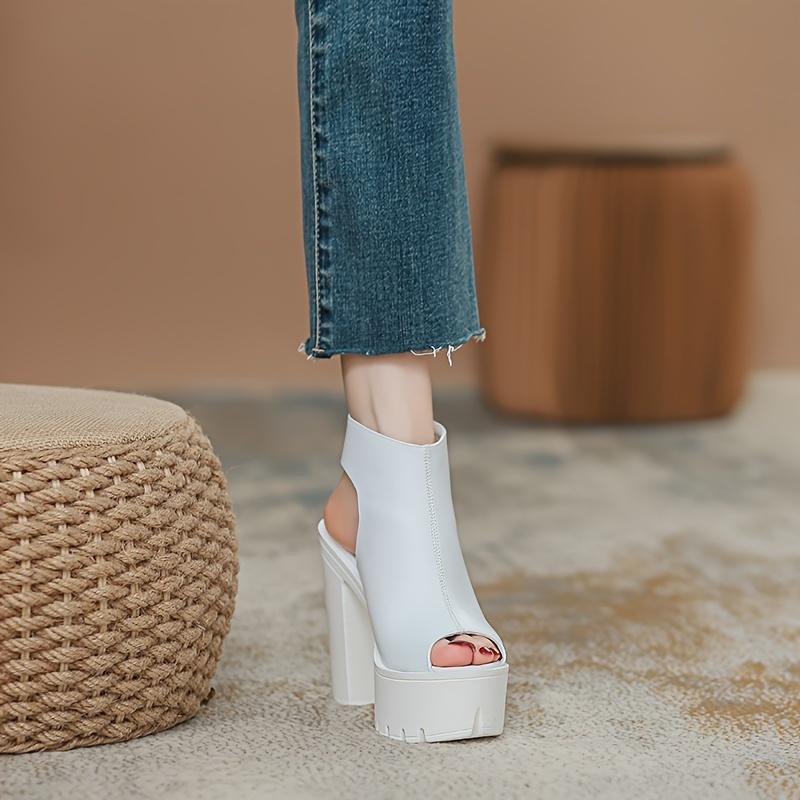 Women's Solid Color Block Heels, Fashion Open Toe Dress Pumps, Stylish Platform Slingback Heels Sandals, Summer Comfort Flatform Footwear White Elegant Classy Heeled wide feet sandals comfy sandals