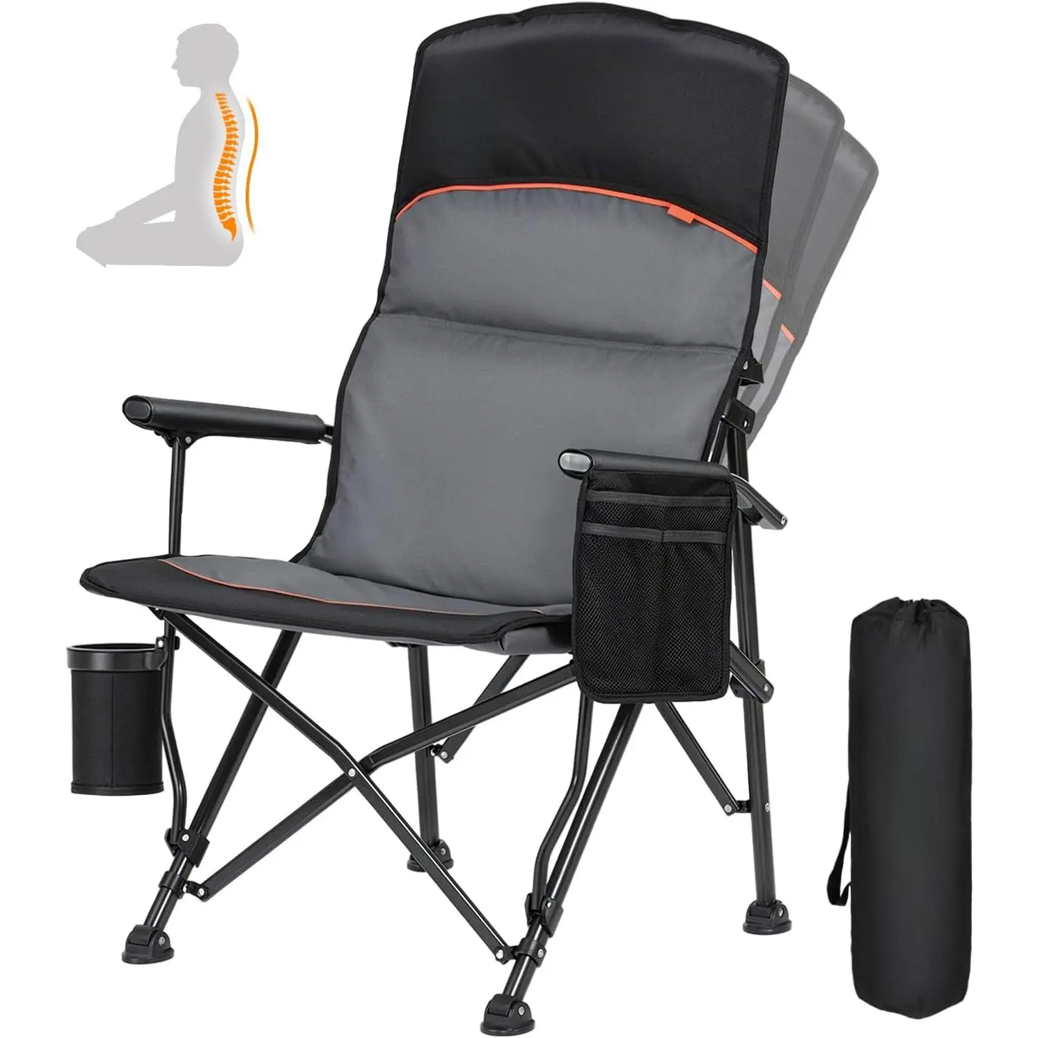 Heavy-Duty Folding Chair for Adults, Oversized High-Back with Lumbar Support, 450 LBS Capacity, Portable for Outdoor Picnicking, Patent No. US D1028543 S