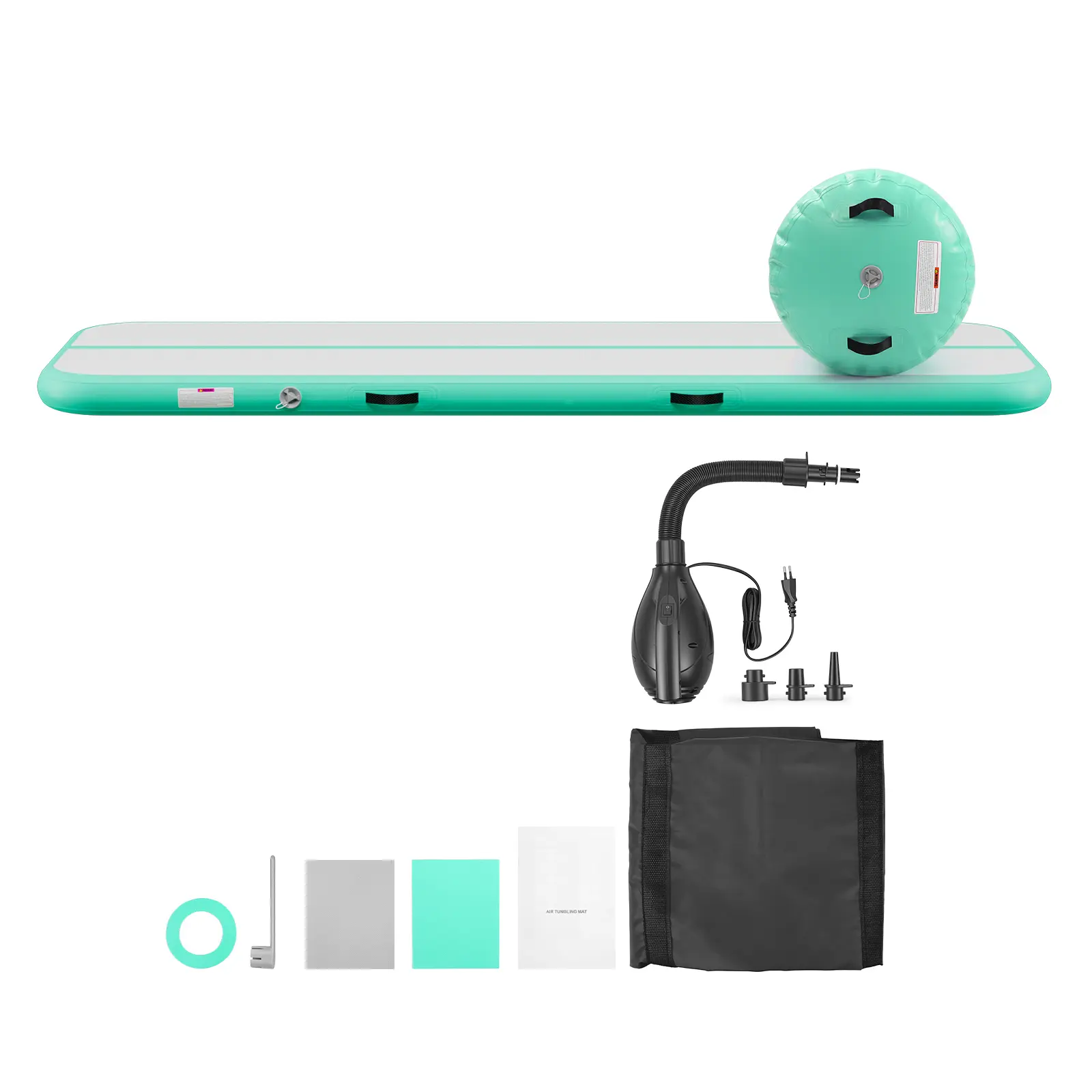 Inflatable Gymnastics Air Mat with Air Barrel 10 ft Training Mats, 4 inches Thick Sturdy Tumble Track with Electric Pump, Tumbling Mat for Home Use/Gym/Outdoor/Yoga/Cheerleading, Mint Green