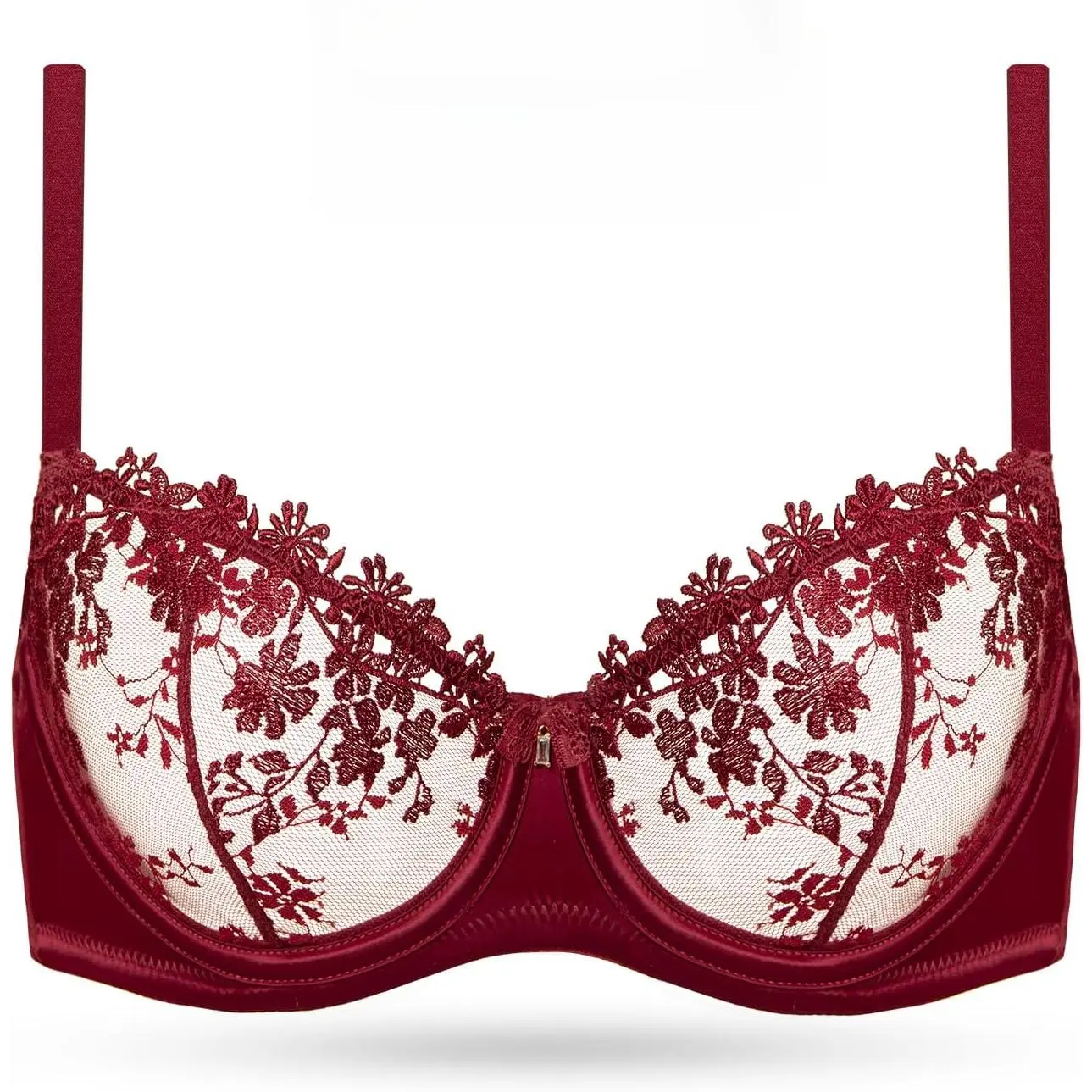 Women's  Lace Bra Demi Sheer Mesh Balconette See Through Bralette Unlined Underwire Embroidered