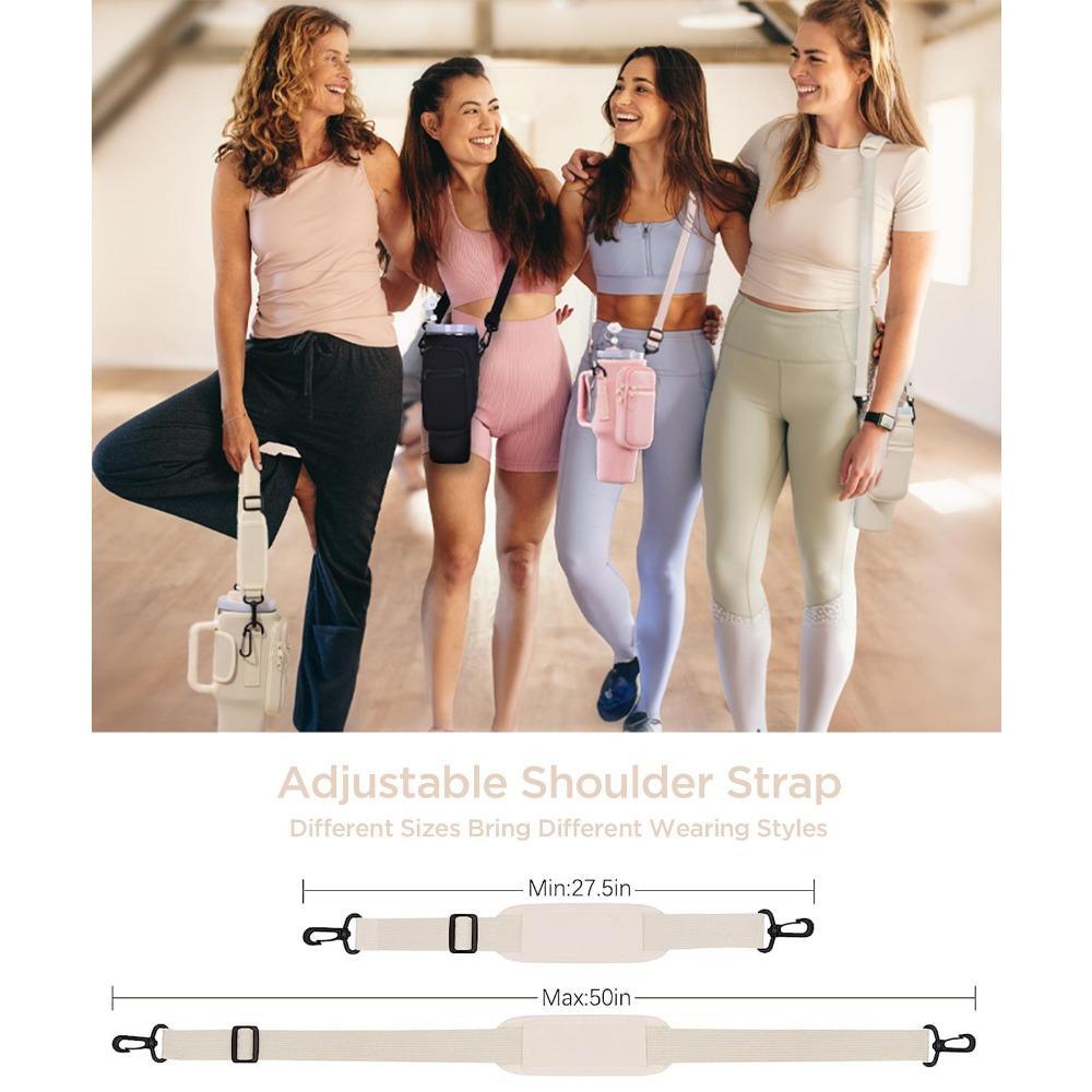 Water Bottle Carrier Bag with Phone Pocket for Stanley 40/30 oz Tumbler, Neoprene Water Bottle Holder Pouch with Adjustable Strap, Straw Cover & Carabiner, Ideal New Year & Valentine's Day Gift