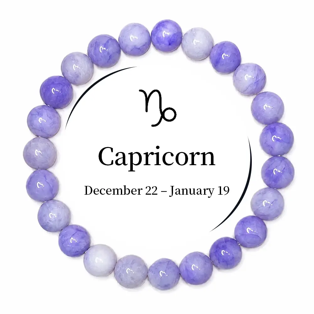 Capricorn Zodiac Ambition & Persistence Crystal Beaded Bracelet, Gradient Purple Round Gemstone Bracelet, Women Boho Energy Bracelet for Goal Focus & Stress Relief, December 22-January 19 Capricorn Constellation Amulet, Daily Stackable Jewelry, Meaningful