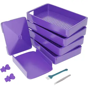 4 count Dot Design  Painting Trays Set, Stackable Tray Accessories and Tools with Funnel lid for  Rhinestones Art Craft()