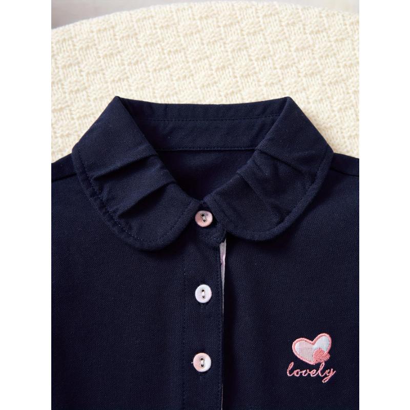 Girls' College-Style Heart-Shaped Pattern Dress Summer Children's Skirt Princess Uniform for Elementary School Students