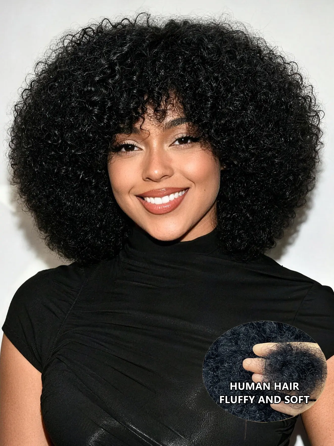 10 Inch Short Afro Curly Human Hair Wig with Fringe for Ladies,Full Machine Made Wig,Thick Voluminous Ringlets,Soft Springy Strands,Breathable Lightweight Wig Cap,All‑Day Cosy Wear,Perfect for Casual Outings & Halloween Themed Events, Curly Wigs