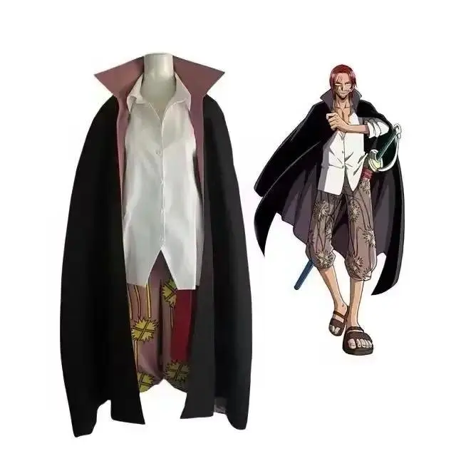 Anime Film Red Shanks Cosplay Costume pour Adultes Hommes,  Anime Tralike Coat, Full Outfit, Halloween Party, Red Hair Pirate