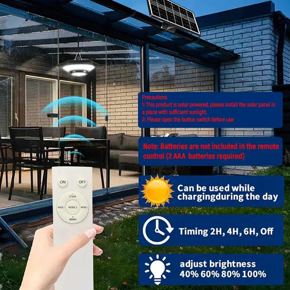 Solar Pendant Light, 228 LED Solar Pendant Light with Motion Sensor, Waterproof LED Wall Mounted Light with Remote Control, Outdoor Wall Lamp for Camping, Solar Powered Spotlight