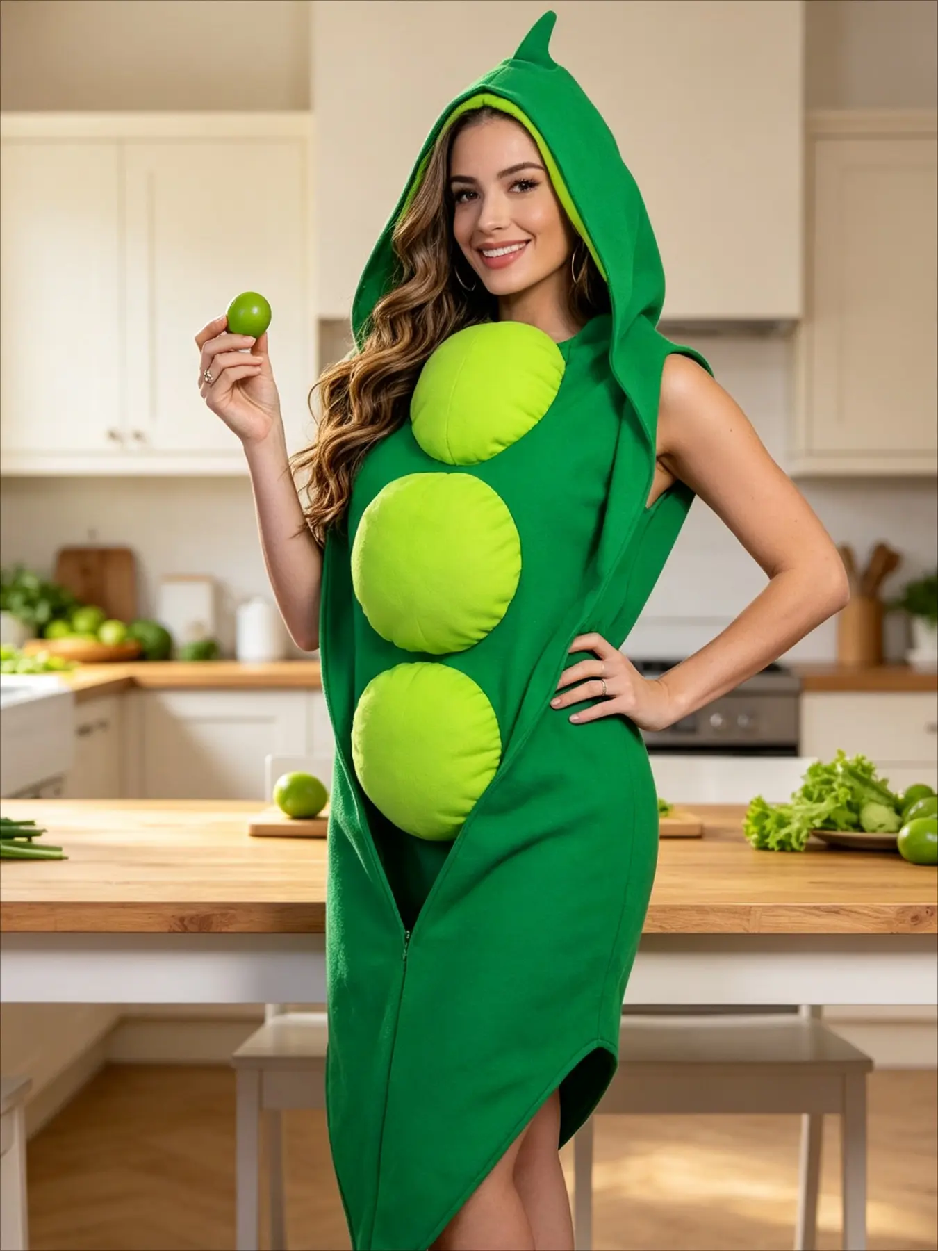 Pea Modeling Cosplay Costume Vegetable Themed Stage Wear Halloween Party Novelty Outfit