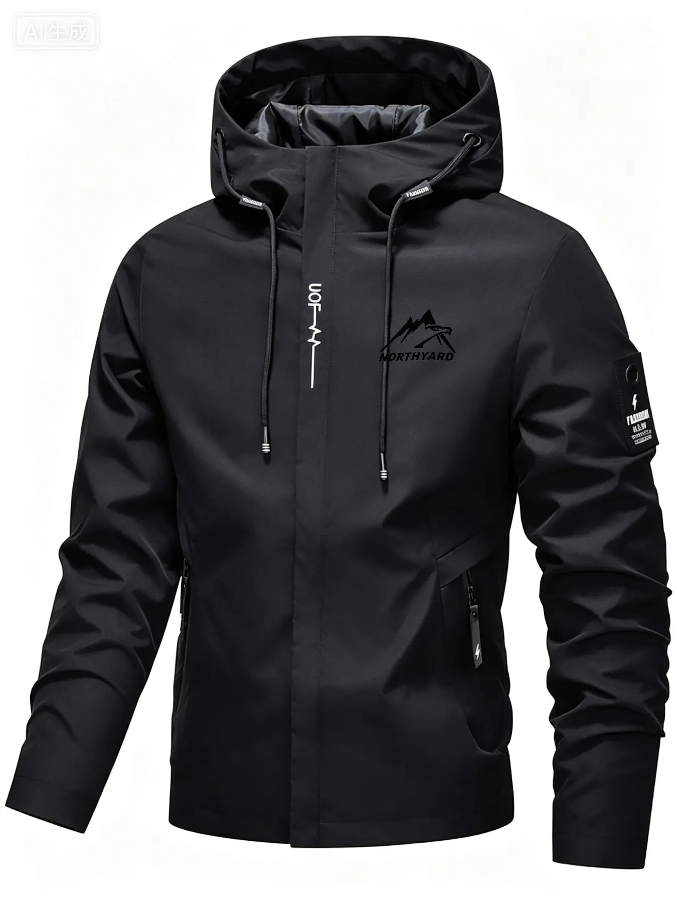 Northyard Logo Print Hardshell Jacket, Wind-Resistant & Waterproof, High Stretch Breathable, Casual Geometric Pattern, All Seasons Wear
