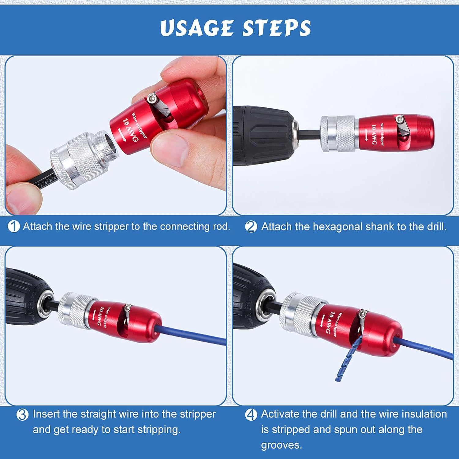 Wire Stripper for Drill,  Standard Electric Wire Stripper Tool for Drill, Wire Strippers for 6/8/10/12/14 AWG, Wire Stripping and Twisting Tool Set