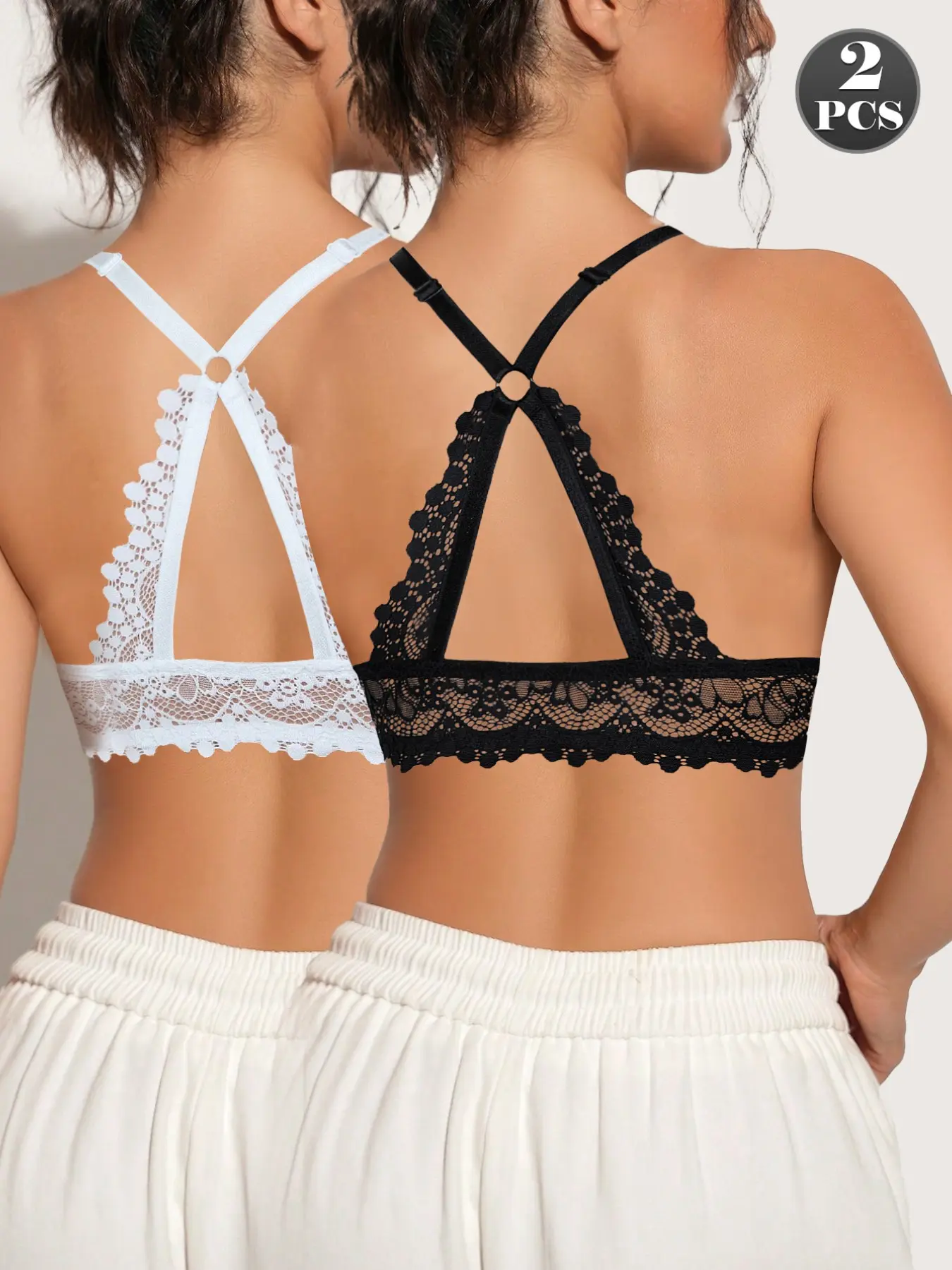 1/2PCSWomen's Lace Front Closure Underwire Push Up Backless Bra with Adjustable Straps, Soft Comfortable Breathable Daily Wear Fits Off Shoulder & Halter Backless Tops