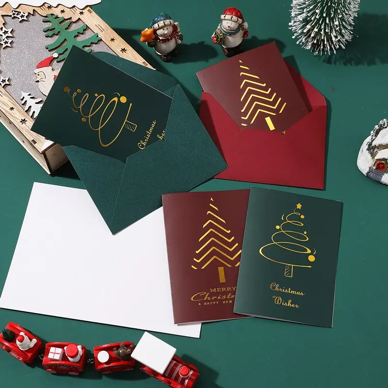 20set Creative Retro Christmas Card Set with Envelope，2 Different Styles of Christmas Tree Designs， Folded 10x14cm, Unfolded 20x14cm，Perfect for Christmas Day，Blessing Card，Invitation Cards & Holiday Gatherings