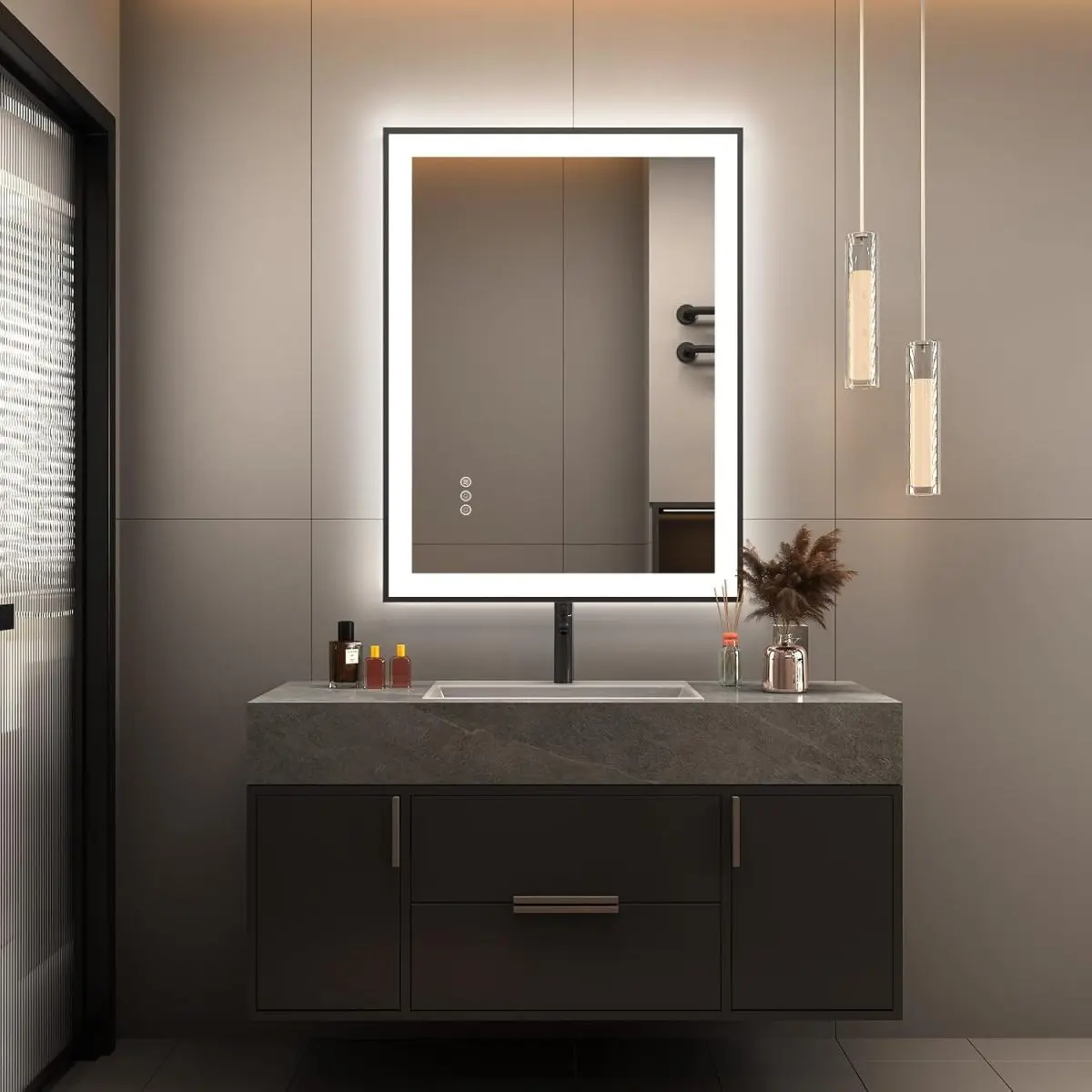 LED Bathroom Mirror 28 x 20 Inches with Front and Backlit,Anti-Fog,3 Colors and Dimmable Light,Tempered Glass