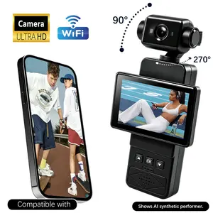 Pocket Vlogging Camera, HD Wearable Action Camera with 2.65" Rotating Screen, 270° Rotating Lens, WiFi Connectivity, Portable Video Recorder for Travel Vlogs, Hiking, Cycling and Daily Recording