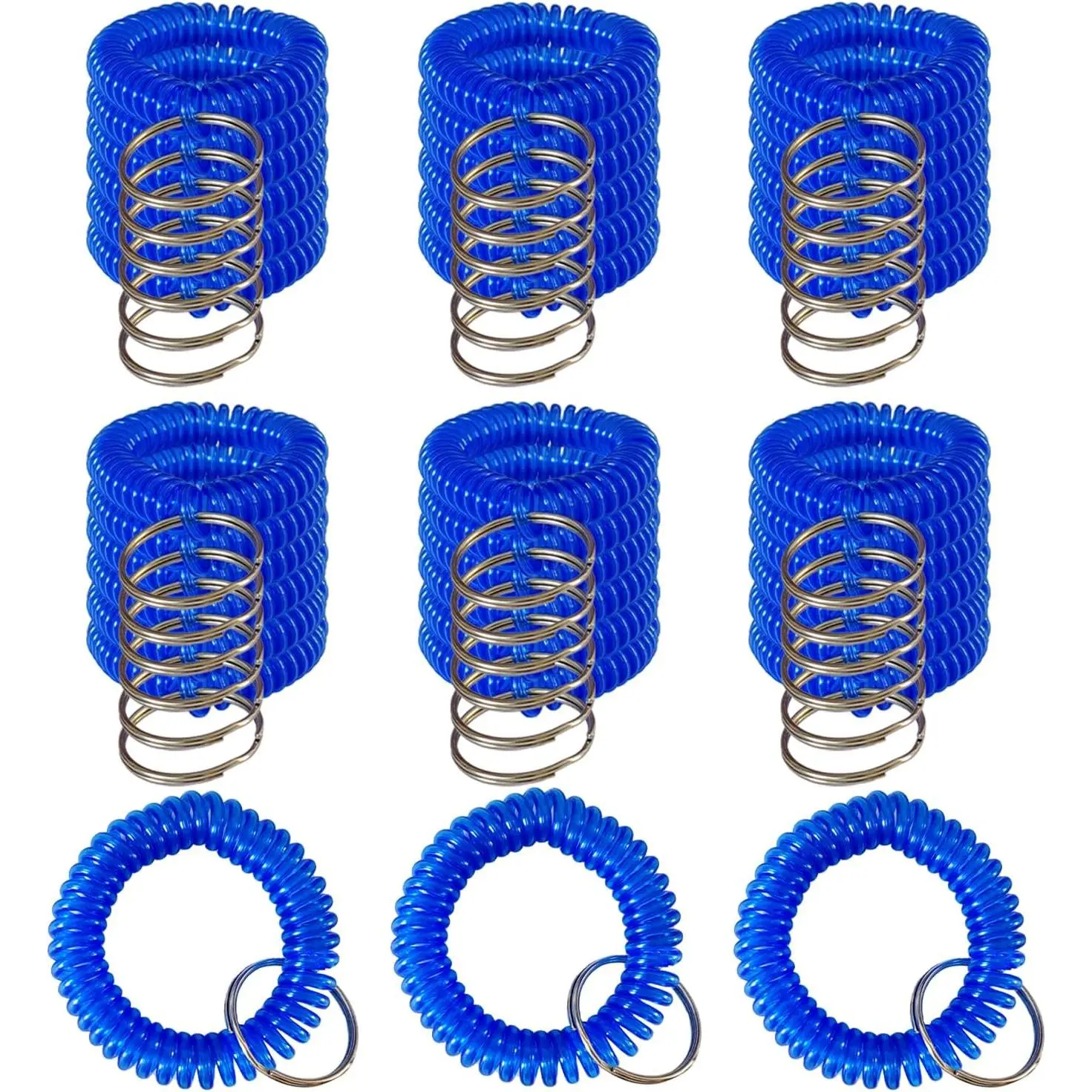 Pack of 36 Colorful Spring Spiral Wrist Coil Key Chain, Wristband Key Ring ( Color)