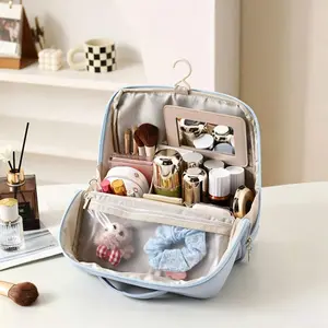 Wall-Mounted Makeup Bag with Stand, Large Capacity Travel Cosmetic Organizer, Waterproof, Zip Closure, Ideal for Vanity, Bathroom, Gym, Travel ()