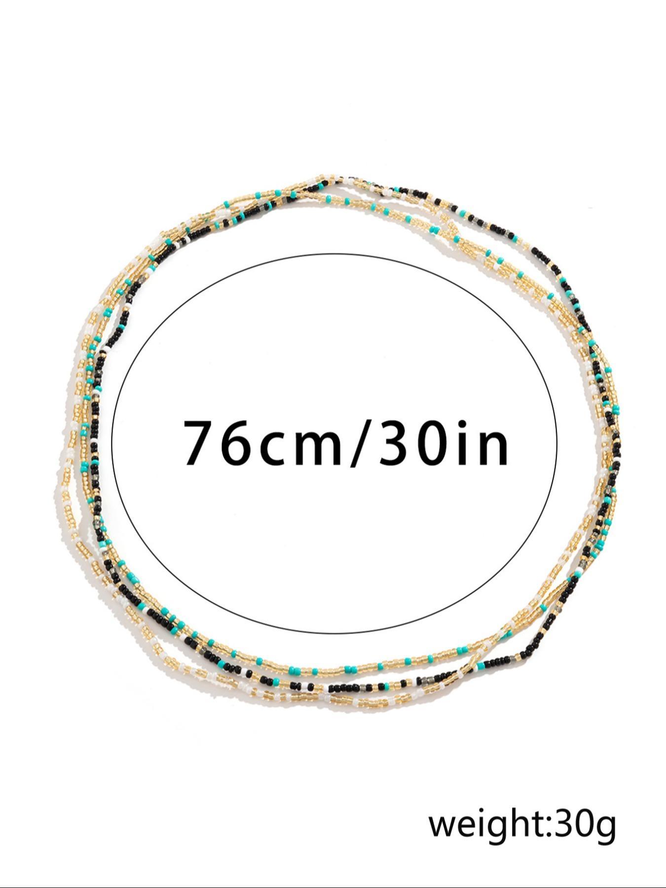 3pcs/set Women's Fashion Colorblock Beaded Waist Chain, Boho Style Beaded Decorated Waist Chain, Casual Body Jewelry, African Waistbeads