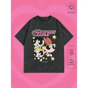 ROMWE MEN The Powerpuff Girls |   ROMWE Spring/Summer Casual Graphic Men'S Cartoon Letter Print T-Shirt, School