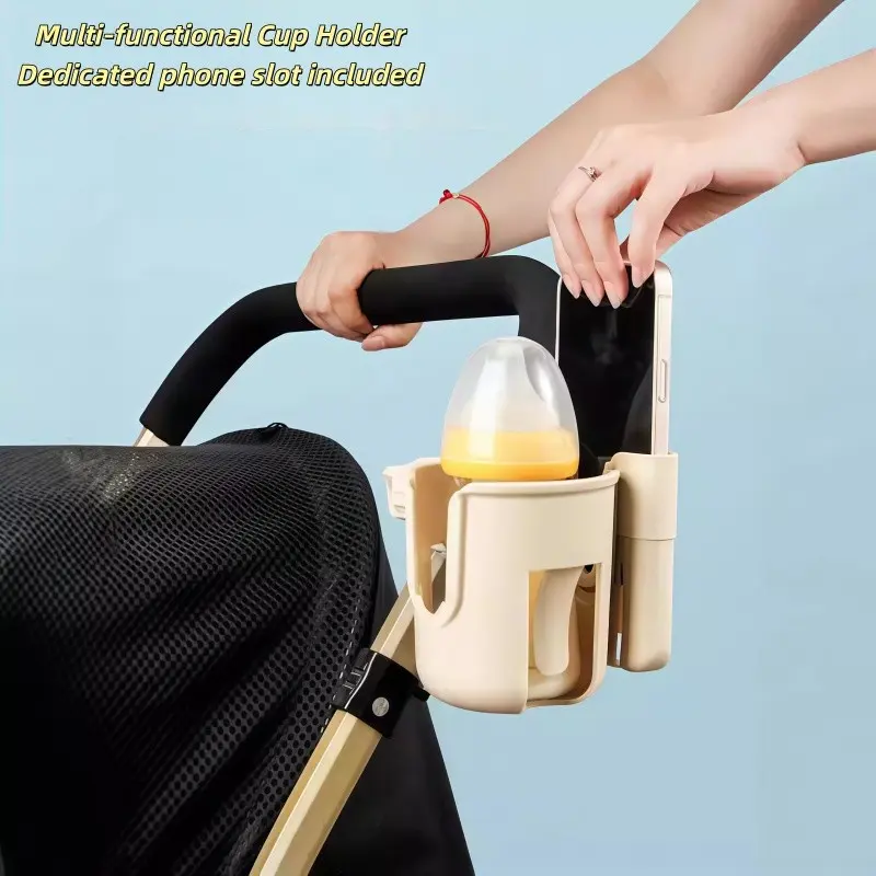 360° Rotating Multi-Function Cup Holder, Phone Slot, Non-Slip Soft Pad, Compatible with Baby Stroller, Bike, Electric Scooter, Stroller Accessories