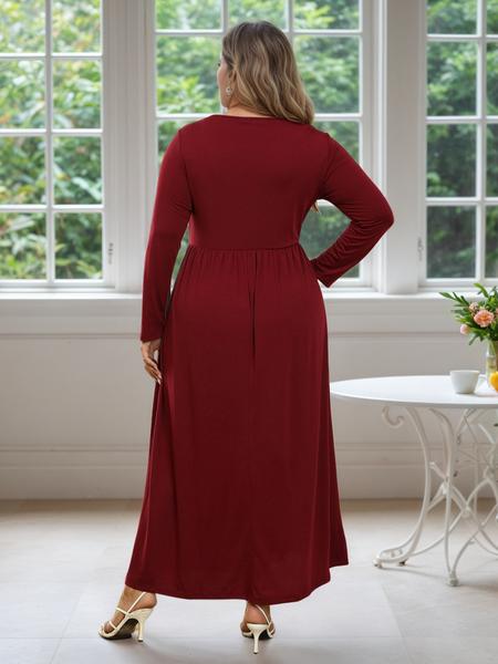 Women's Round Neck Stretchy Casual Long Plus Size Dress, Perfect for Bridesmaids, Vintage Style Wedding & Party Wear, Comfortable Fabric