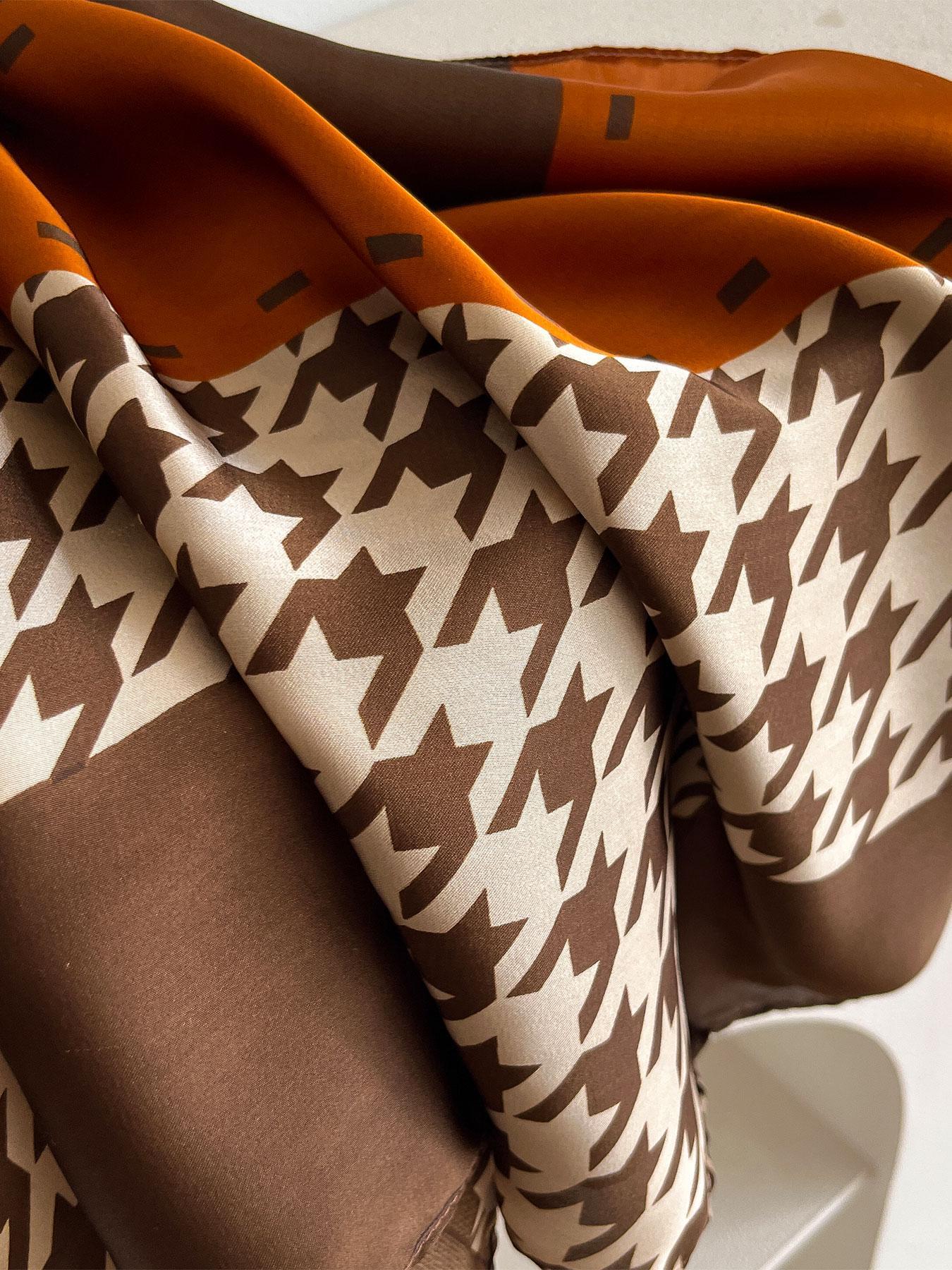 Elegant Women's Houndstooth Print Long Robe Set with Shawl, Beach Sun Protection Satin Scarf and Headband, Boho Style Beachwear, Cover Ups, Swimwear Coverups, Swimsuit Cover Ups