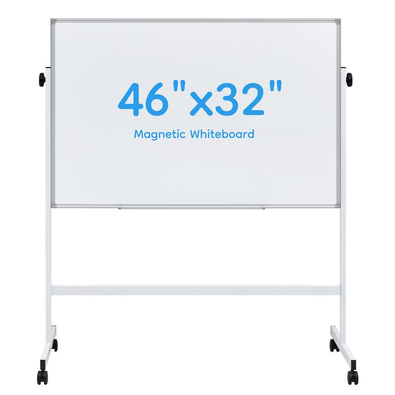 Rolling White Board on Wheels 48" x 32" Large Dry Erase Board with Stand for Home Office School Easy Install Strong Durable Double Sided Height Adjustable Flexible Mobile Use Wheels for Home Office Classroom