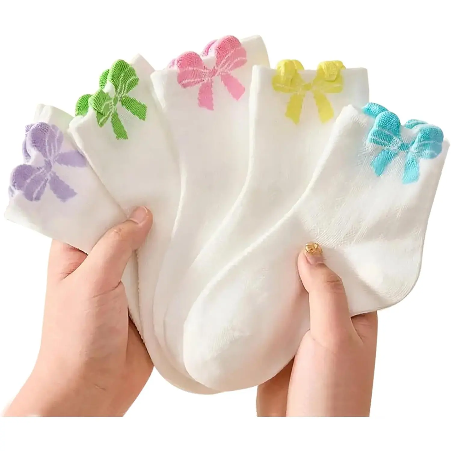 5 Pack Toddler Girl Socks,Little Kids Child Cotton Sock White Crew Ankle Seamless Bow Dress Socks  School