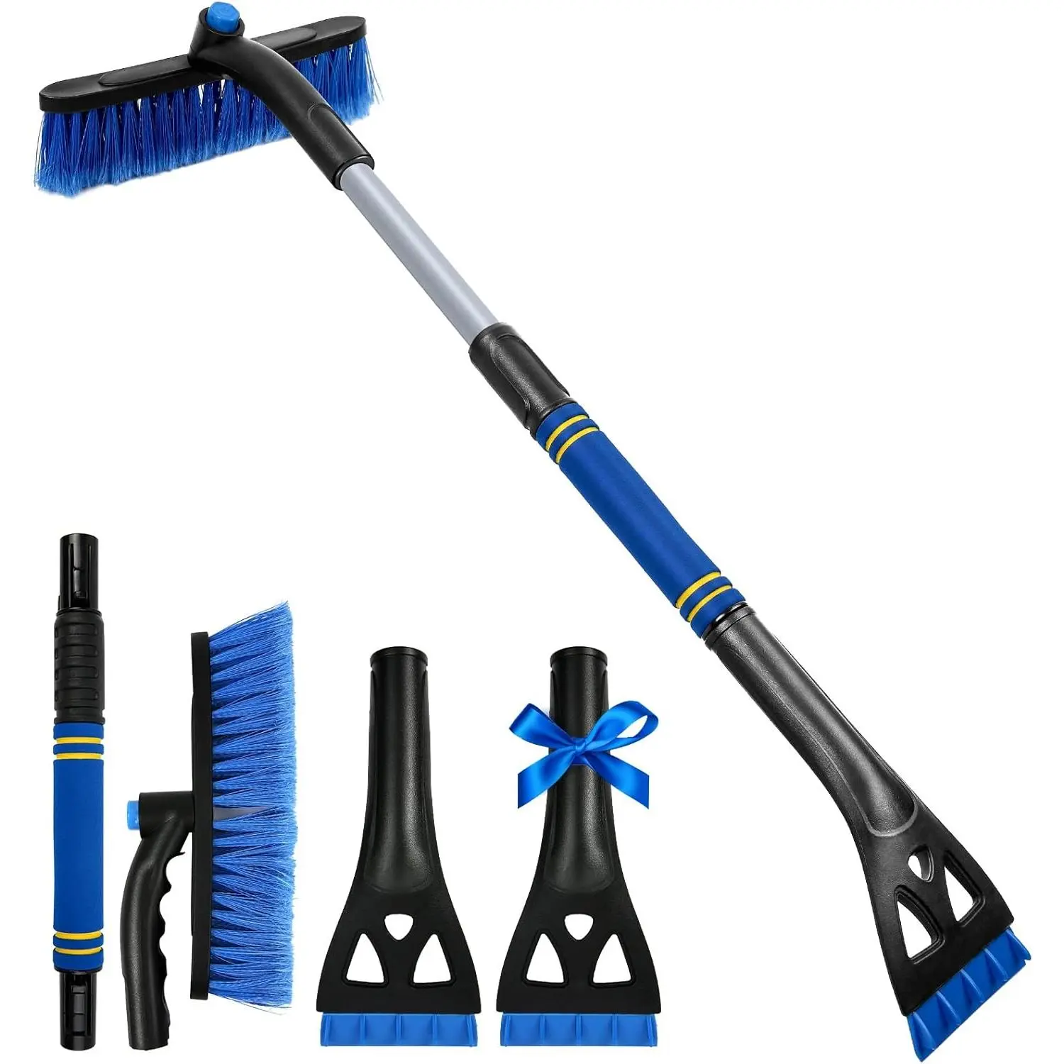 34" Extendable Ice Scraper and Snow Brush for Car Windshield - 2-in-1 Snow Scraper with 360° Pivoting Head & Ergonomic Foam Grip - Heavy Duty Auto Snow Removal Tool for Cars, Trucks, SUVs