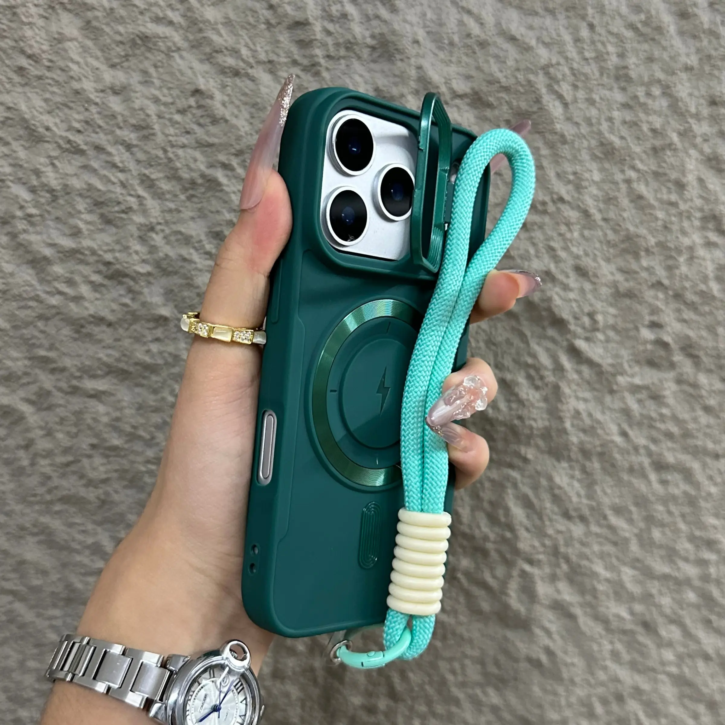 iPhone 17/16/15/14/13/12/11 Magnetic Shockproof Case, Lens Flip Cover + Lanyard Stand, Compatible with Magsafe Wireless Charging