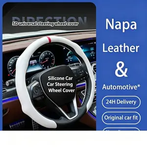 Napa Nappa Leather Centering Mark Steering Wheel Cover Quick Turn Non-Slip Breathable Ultra-Thin Universal Grip Cover for Four Seasons Car Accessories Automotive Car Gifts