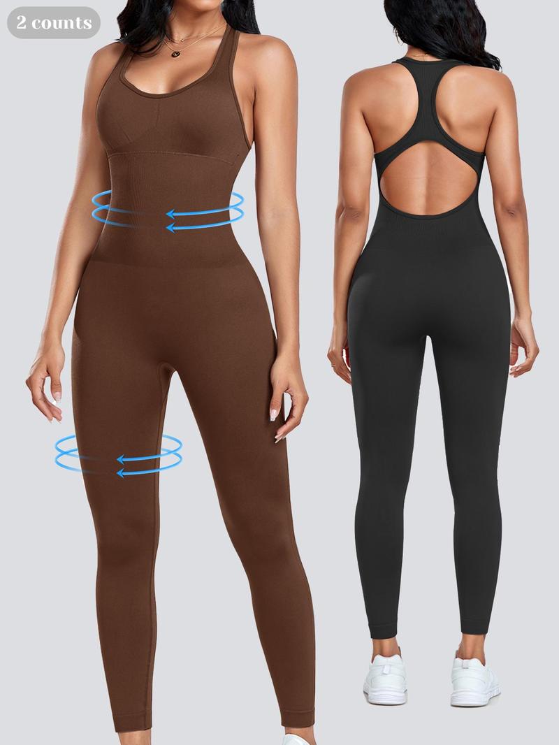 Shapewear Jumpsuit for Women, Tummy Control Cut Out Backless Racerback Bodycon Jumpsuit, Sexy Padded Bra Unitard, All Season Activewear, Backless Sports Jumpsuit