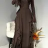 Solid Color Flared Sleeve Long Dress, Ruffle, Waist Cinched Slimming Effect, Elegant Formal Evening Prom Gown for Women, Elegant Formal Wear, Suitable for Spring & Fall