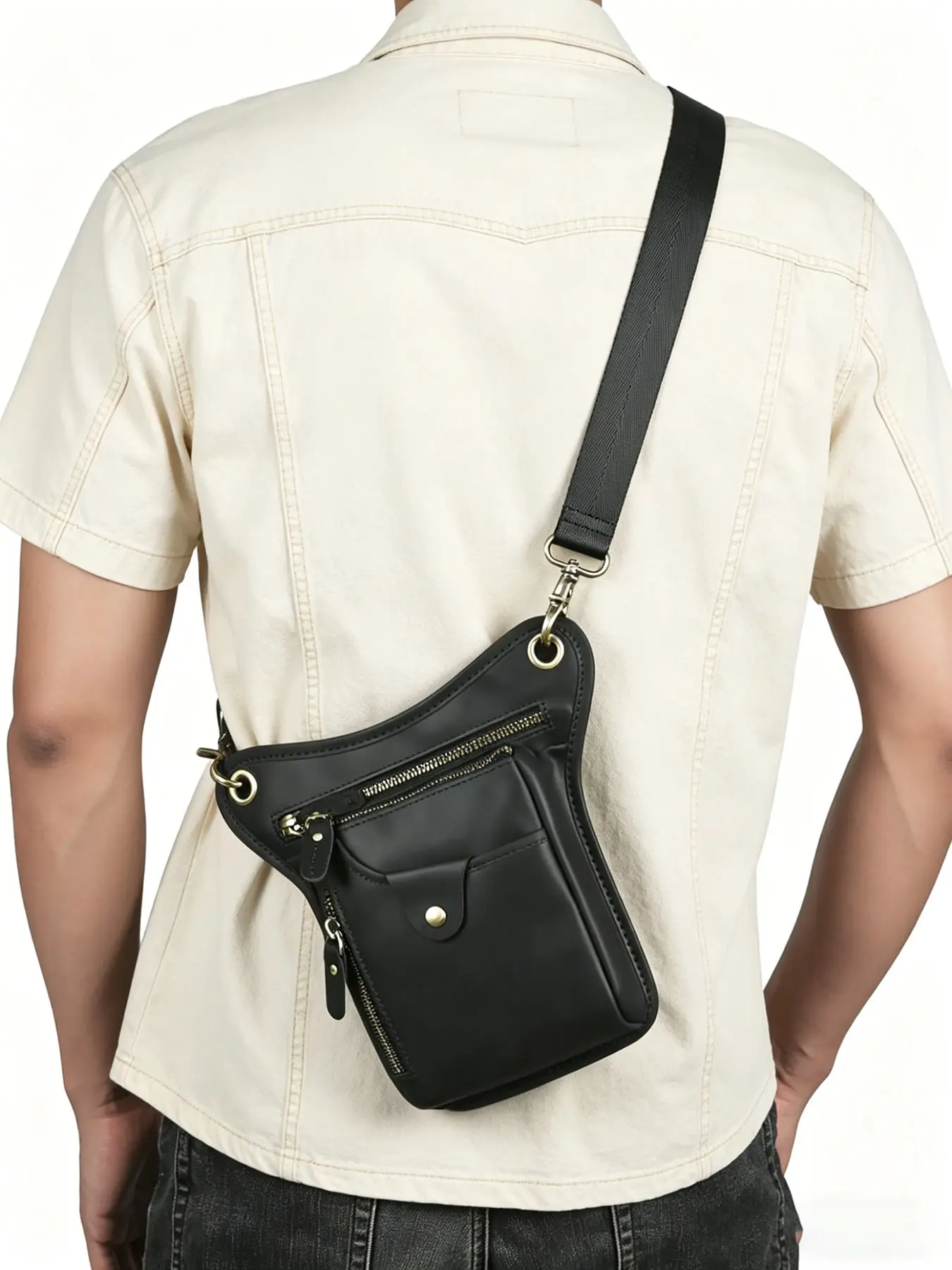 Men's Business Casual Multi-Functional Convertible Leather Bag, Integrated Design Convertible To Shoulder Bag, Waist Bag, Leg Bag And Hip Bag, Carry Bag For Business Trips And Daily Commute