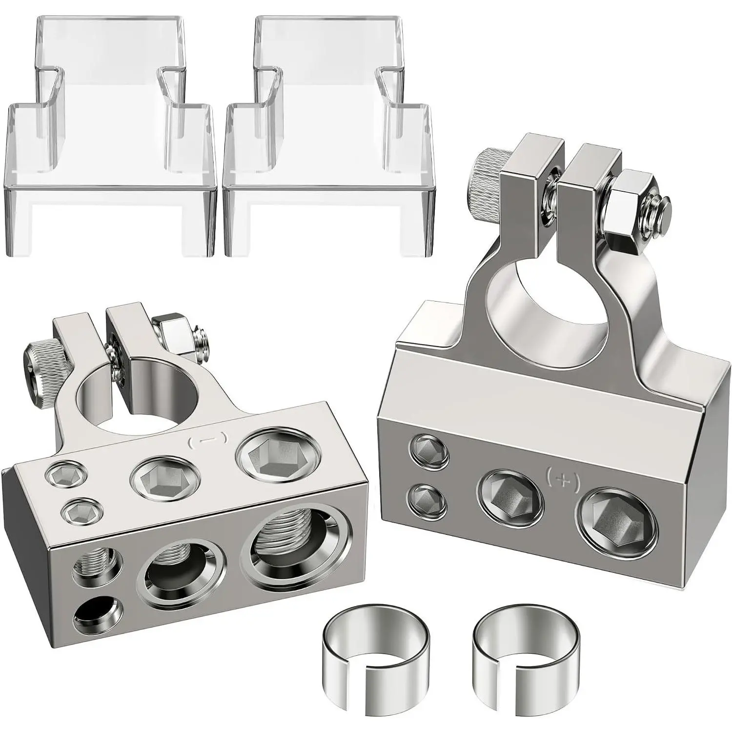 0/4/8/10 Gauge AWG Positive Negative Battery Terminal Connectors with 2 Clear Covers and Shims for Auto Car Audio Marine Boat ModificationGift