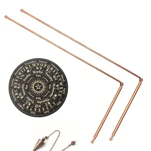 4-Pack Copper Dowsing Rods Kit - 99.9% Pure Copper Divining Rods with Pendulum Board Set Exploration Divination Tools